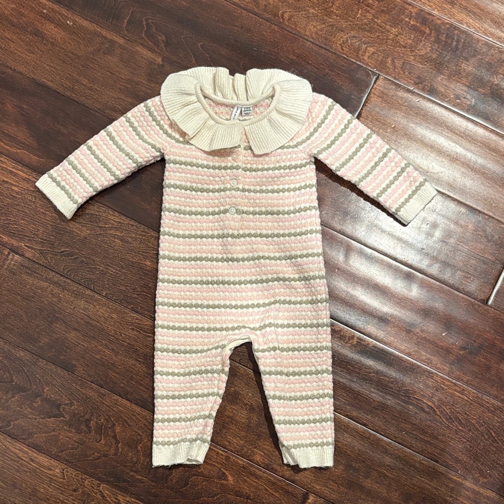 Janie and Jack Pink and Green Striped Footie